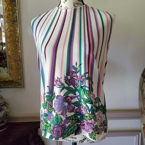 Vintage Mod Sleeveless Colorful Blouse Spring Floral